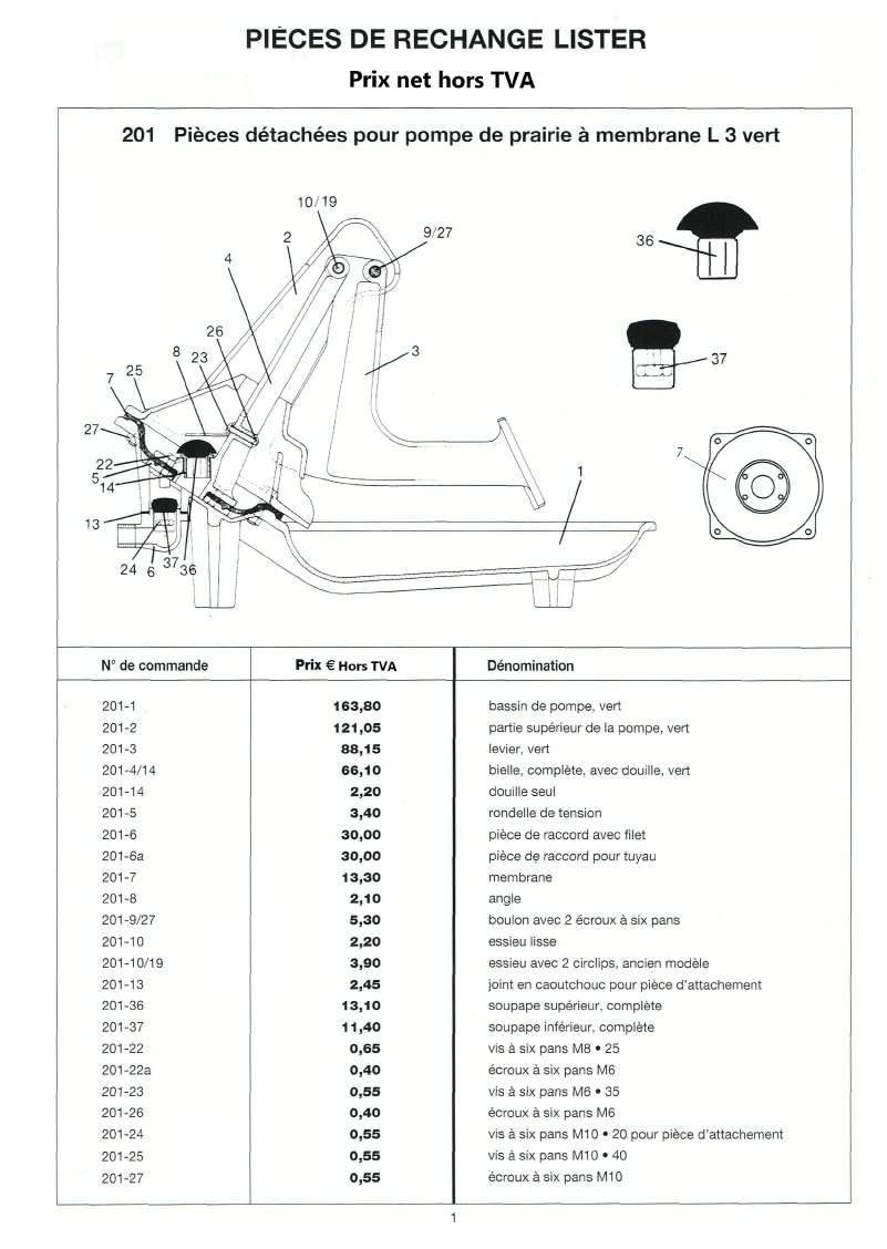 Pices de rechange pompe LISTER 