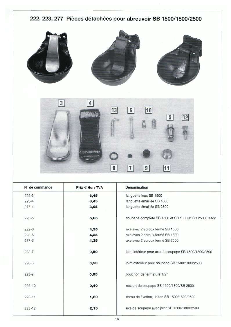 Pices de rechange ABREUVOIRE LISTER 