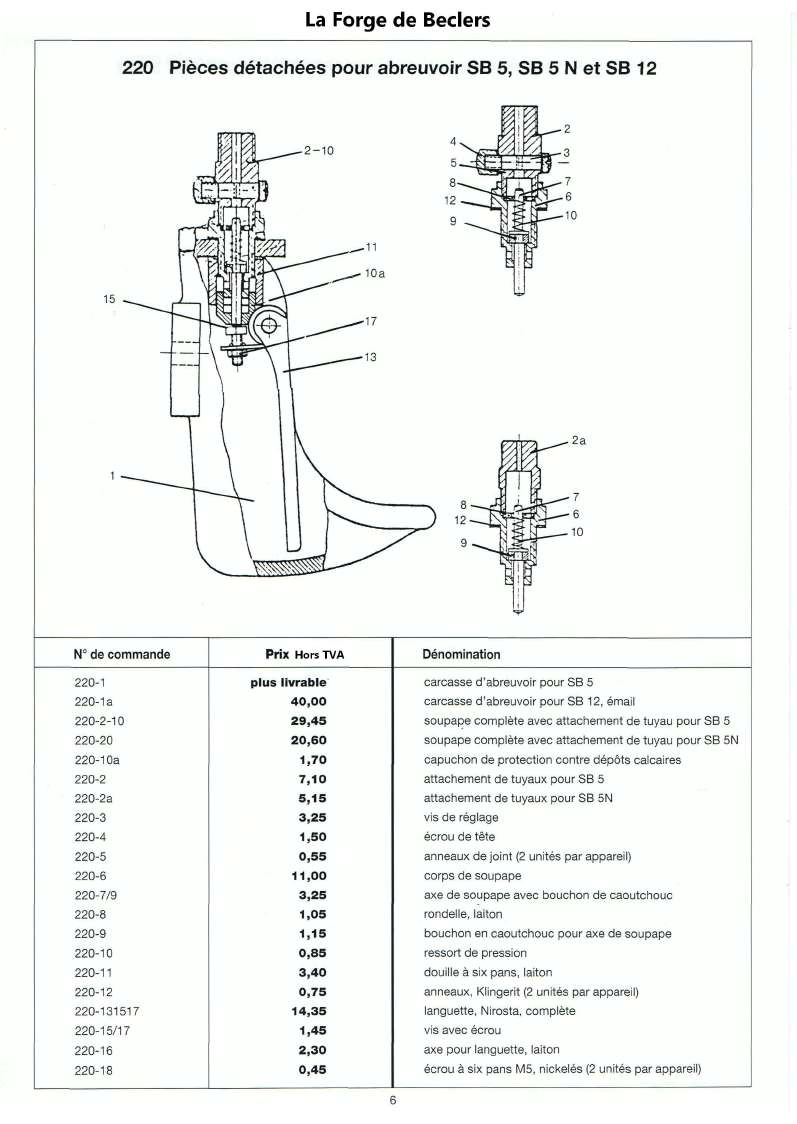 Pices de rechange ABREUVOIRE LISTER 